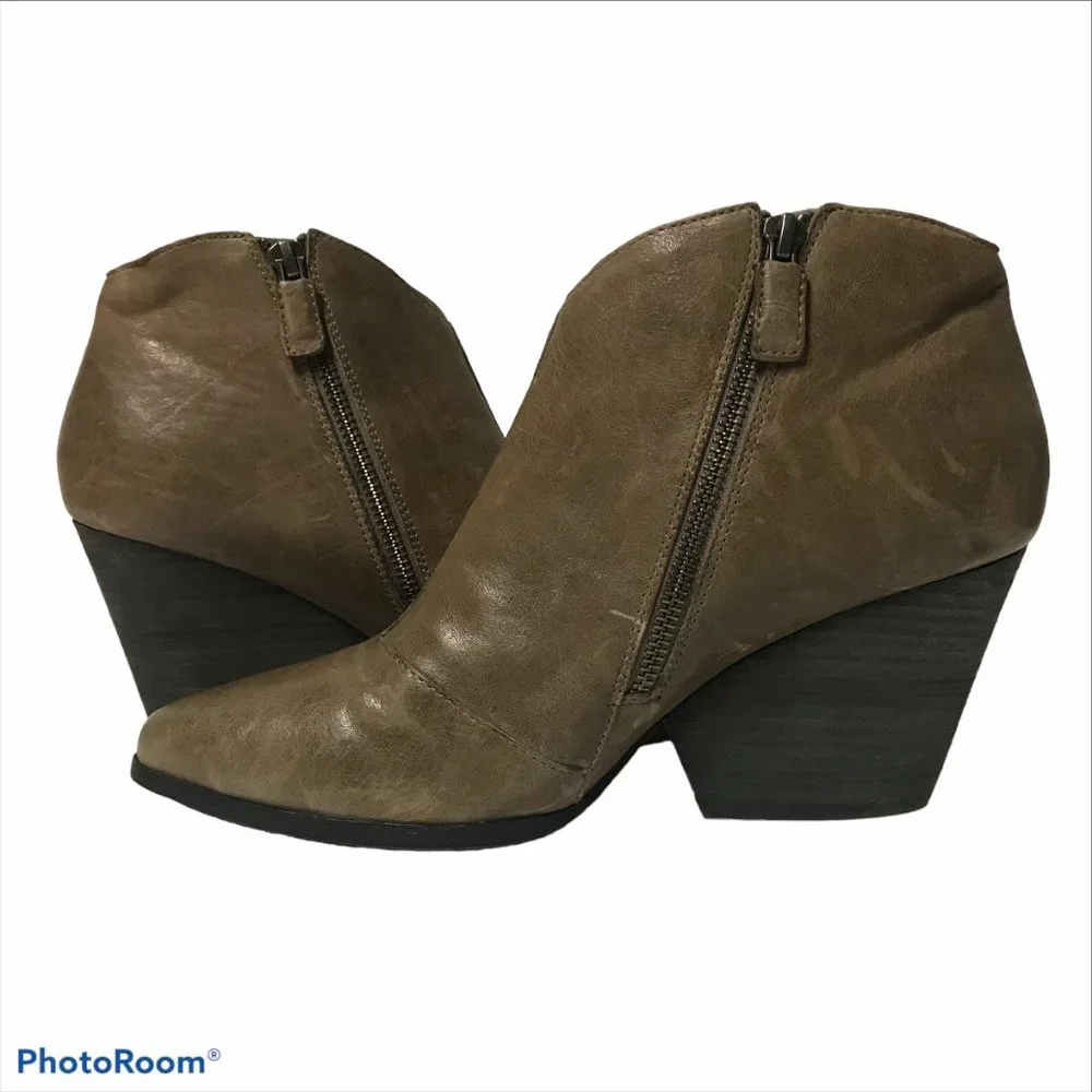 EILEEN FISHER Women's 10M 3in Heel Tan Leather Ankle Booties Side Zipper - Picture 4 of 11